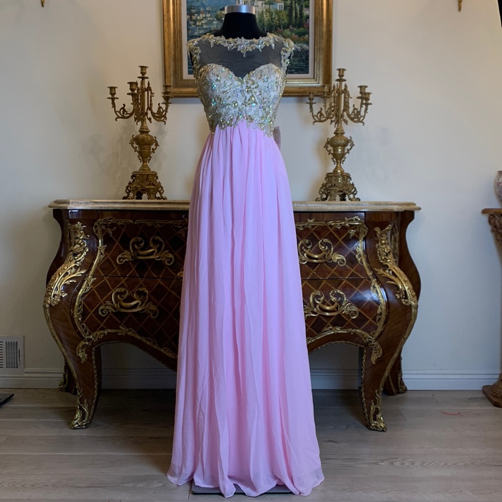 Illusion embroidery rhinestone bodice evening prom dress